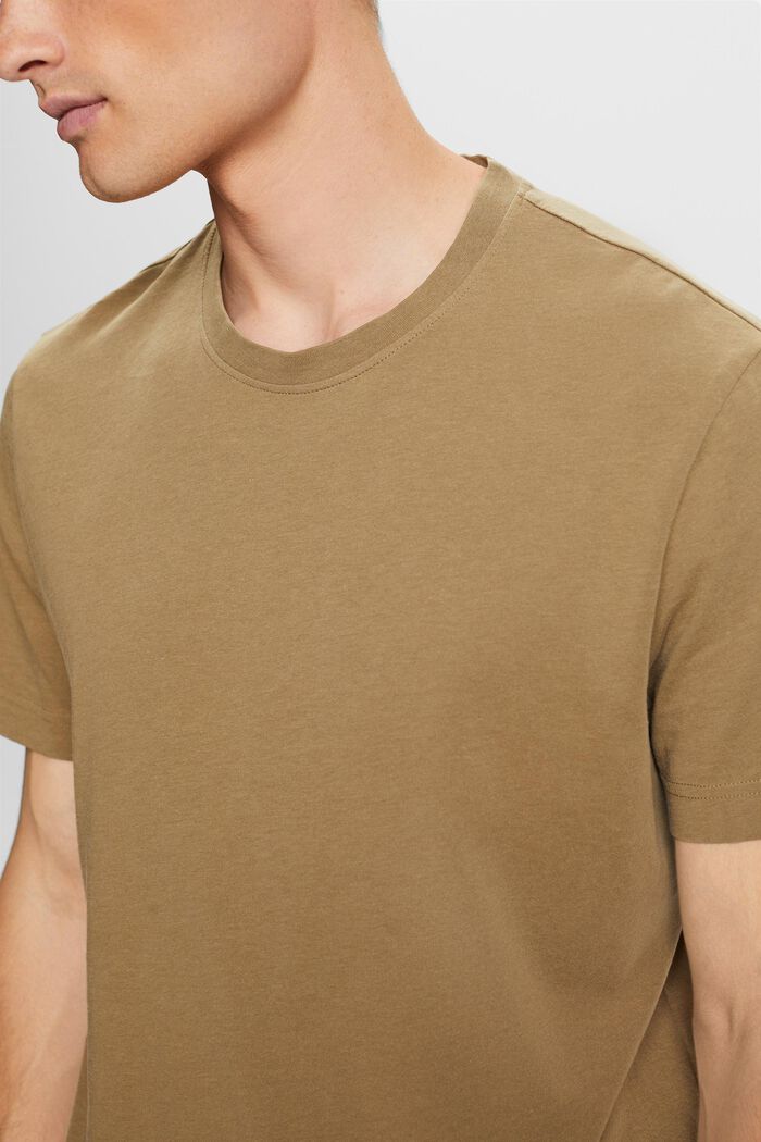 Jersey-T-shirt med rund hals, 100 % bomuld, KHAKI GREEN, detail image number 2