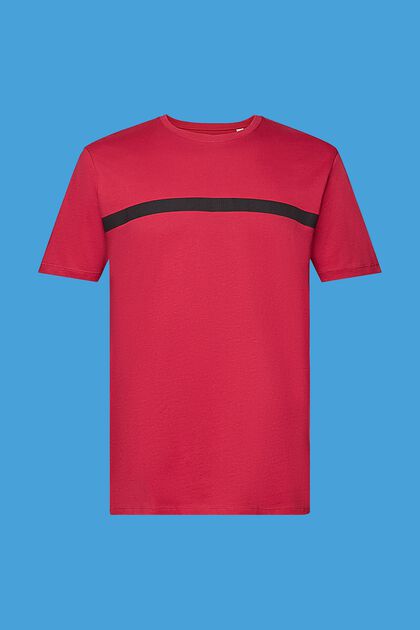 Bomulds-T-shirt med kontraststribe, DARK PINK, overview