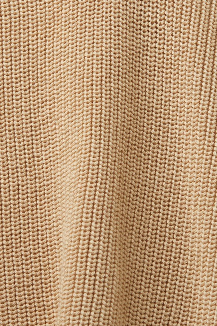 Pullover i strik med polokrave, 100 % bomuld, SAND, detail image number 5