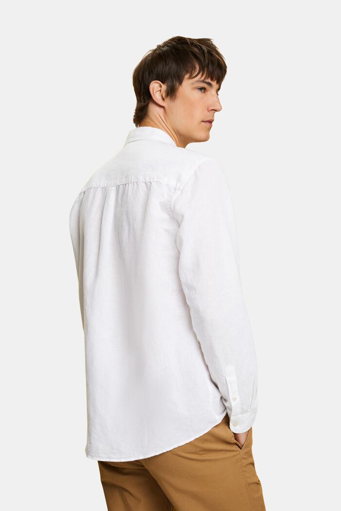 Button down-skjorte i bomulds- og hørmiks, WHITE, detail image number 3