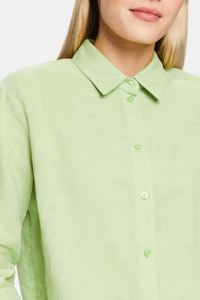 Skjorte i bomuld og hør, LIGHT GREEN, detail image number 3