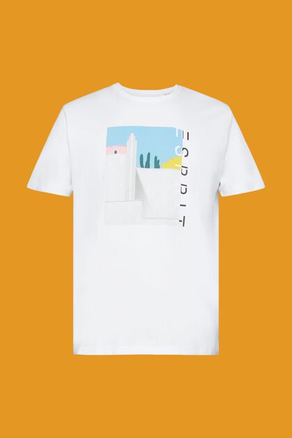 T-shirt i bomuld med print på fronten, WHITE, overview