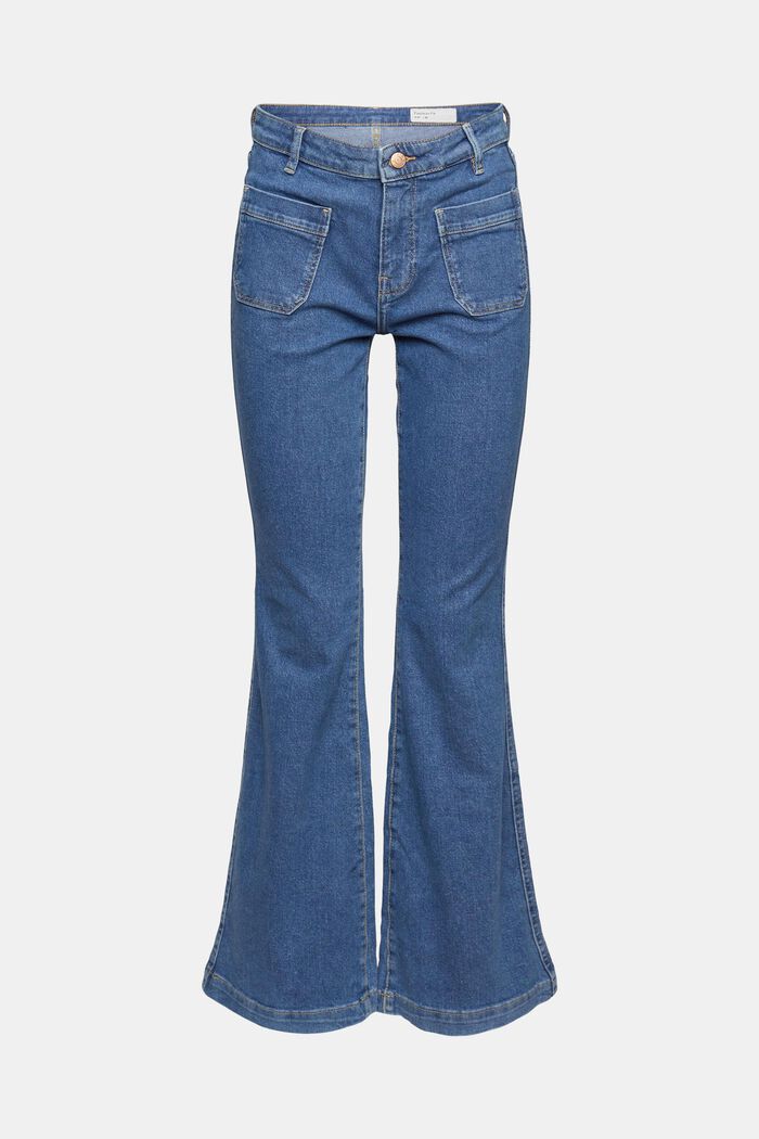 Bootcut-jeans med påsatte lommer, BLUE MEDIUM WASHED, overview