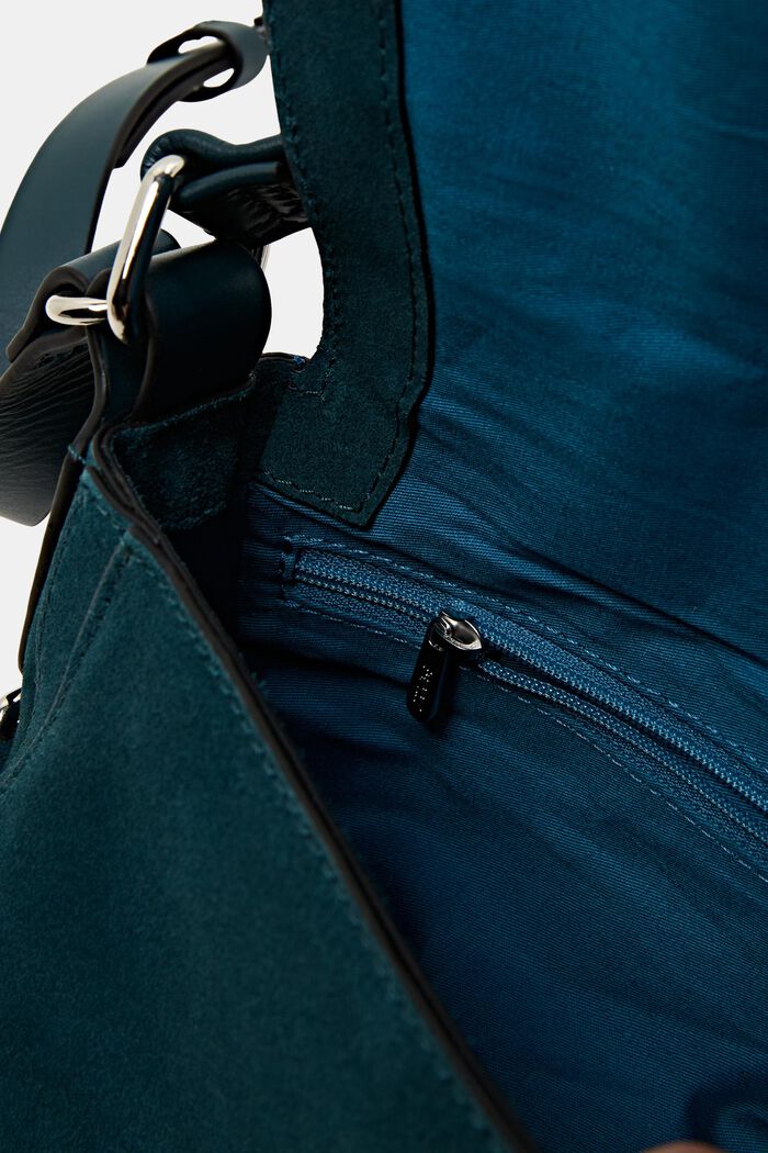 Saddle-taske i ruskind med dekorative remme, TEAL GREEN, detail image number 4