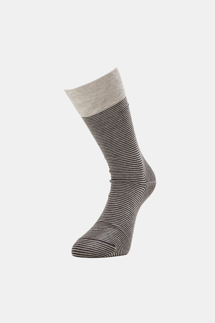 Pakke med 2 par stribede sokker, økologisk bomuld, GREY, detail image number 0