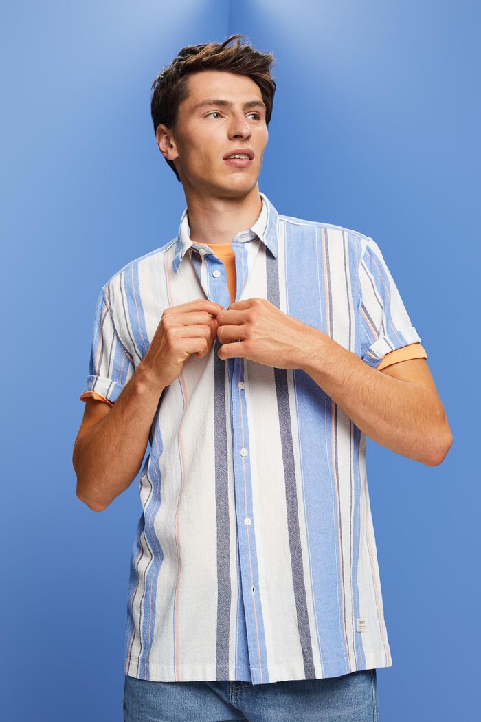 Kortærmet skjorte med striber, 100% bomuld, BRIGHT BLUE, detail image number 0