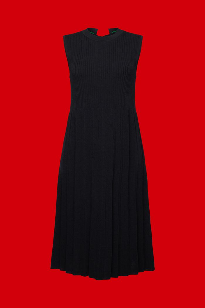 Plisseret og ærmeløs maxi-kjole med rund hals, BLACK, detail image number 7