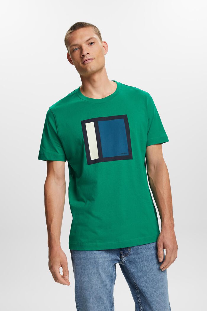 T-shirt i bomuldsjersey med print, DARK GREEN, detail image number 0