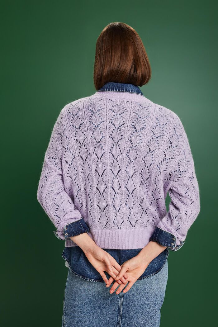 Sweater i åben strik, uldmiks, LAVENDER, detail image number 2