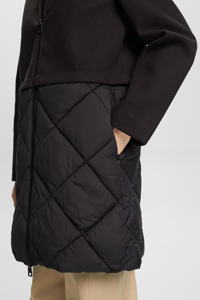 Frakke i materialemiks med hætte, BLACK, detail image number 4
