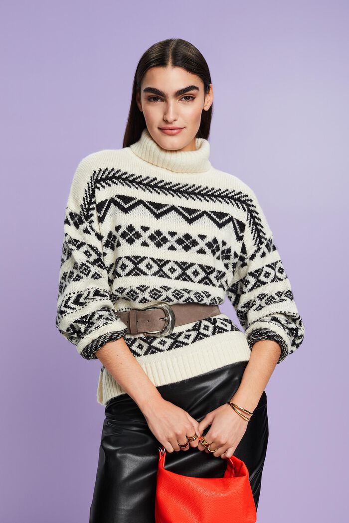 Jacquard-sweater i uldmiks med rullekrave, ICE, detail image number 4