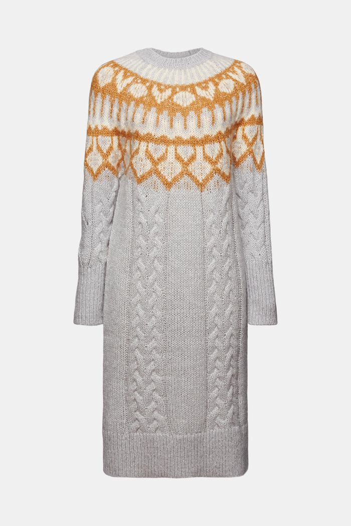Kabelstrikket sweaterkjole med jacquard-mønster, LIGHT GREY, detail image number 6