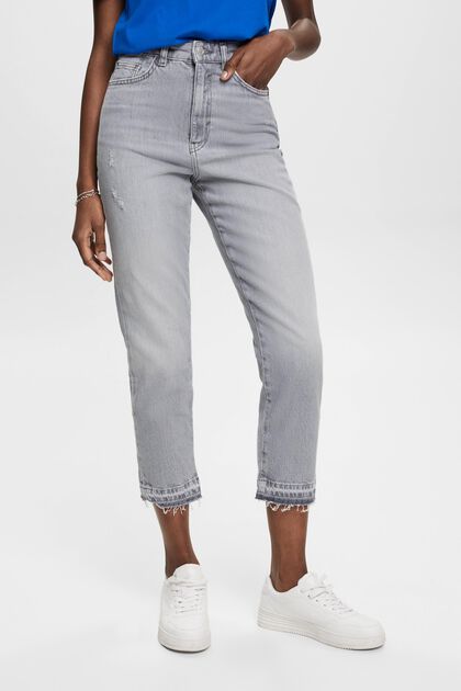 Jeans med høj talje, cropped ben og rå kant