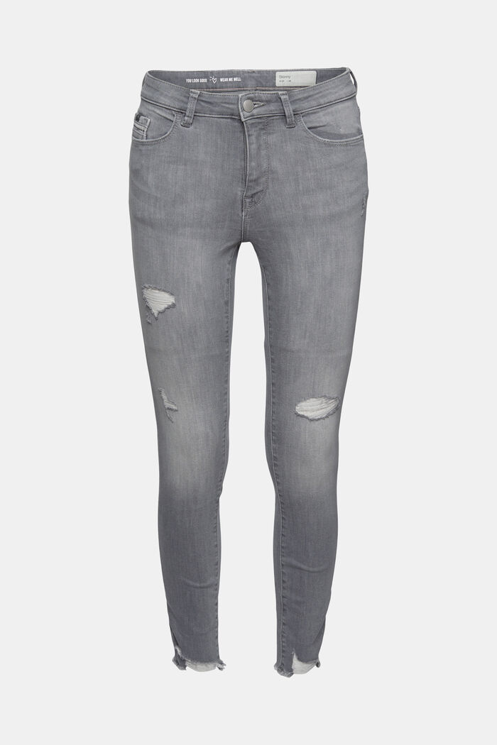 Jeans med slidte detaljer og superstretch, GREY LIGHT WASHED, detail image number 6
