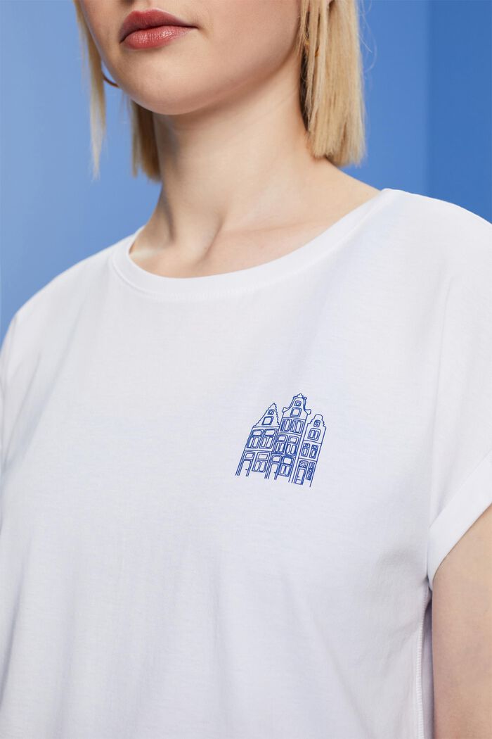T-shirt med lille print, 100 % bomuld, WHITE, detail image number 2