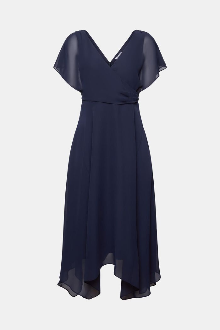 Maxi-kjole i chiffon med V-hals, NAVY, detail image number 7