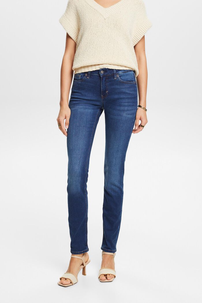 Slim jeans med mellemhøj talje, BLUE DARK WASHED, detail image number 0