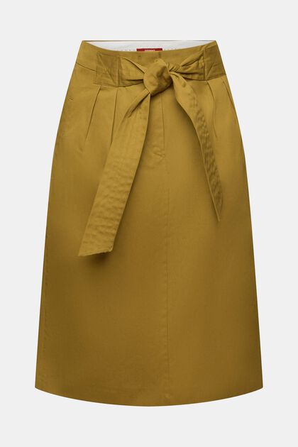 Knælang nederdel med bælte, 100% bomuld