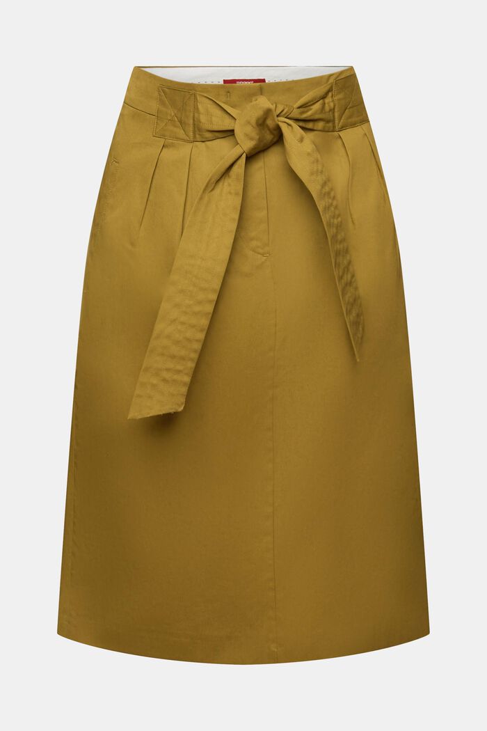 Knælang nederdel med bælte, 100% bomuld, OLIVE, detail image number 7