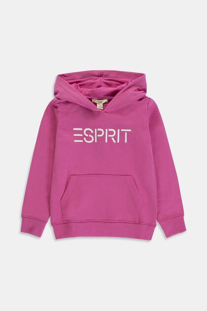 Hoodie med logoprint, 100% bomuld, PINK, overview