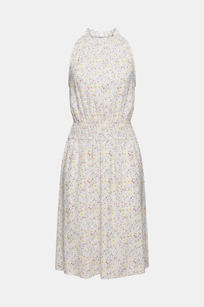 Halterneck-kjole med strøblomstermønster, OFF WHITE, overview