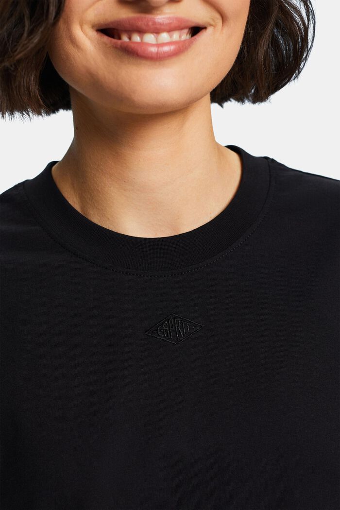 T-shirt i pimabomuld med broderet logo, BLACK, detail image number 2