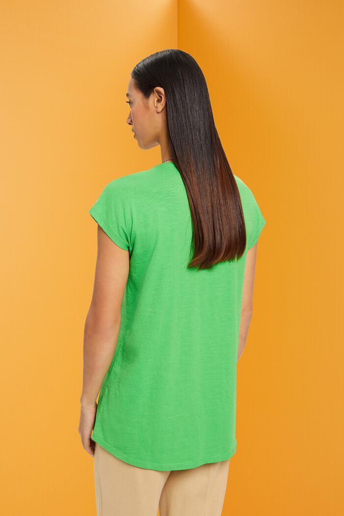 Bomulds-T-shirt med U-hals, GREEN, detail image number 3