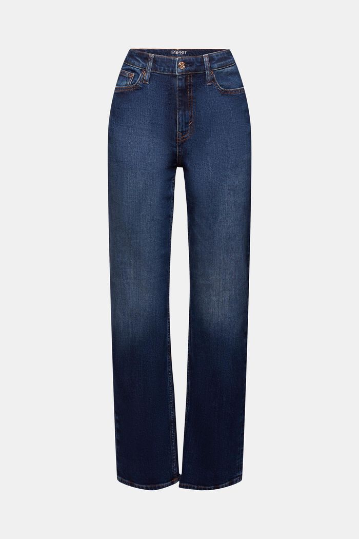 Lige retro-jeans med høj talje, BLUE DARK WASHED, detail image number 7