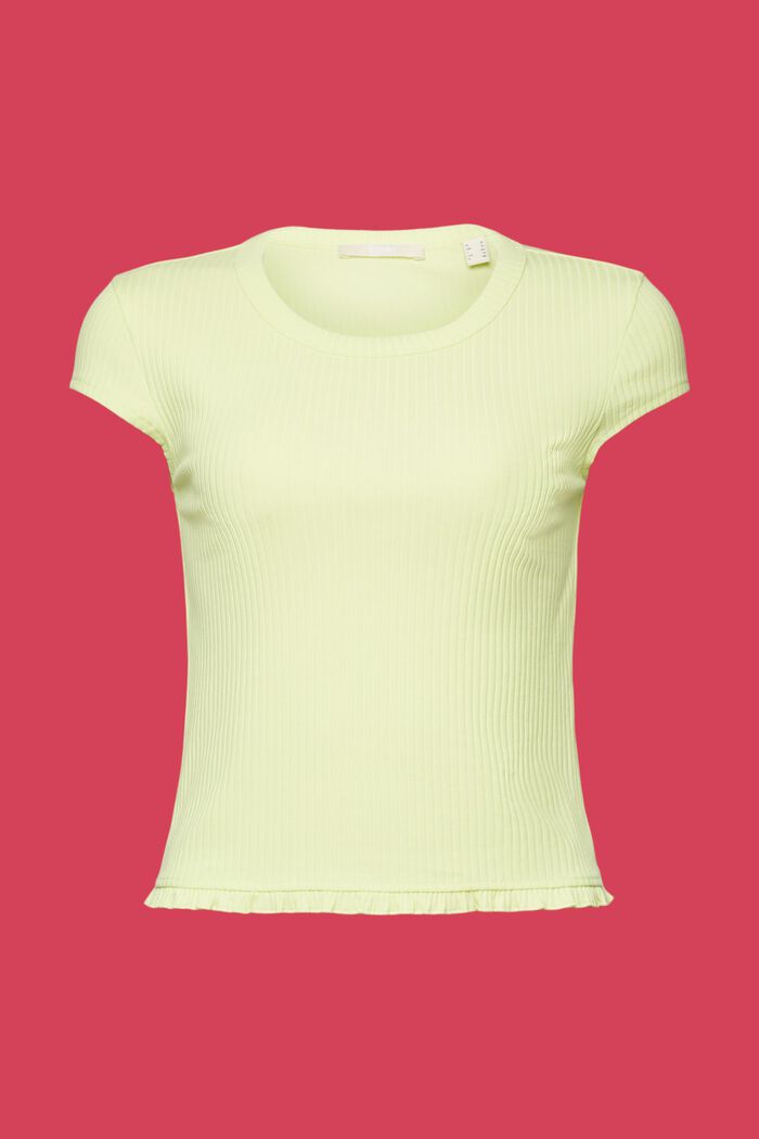 Ribbet T-shirt med flæsekant, LIME YELLOW, detail image number 6