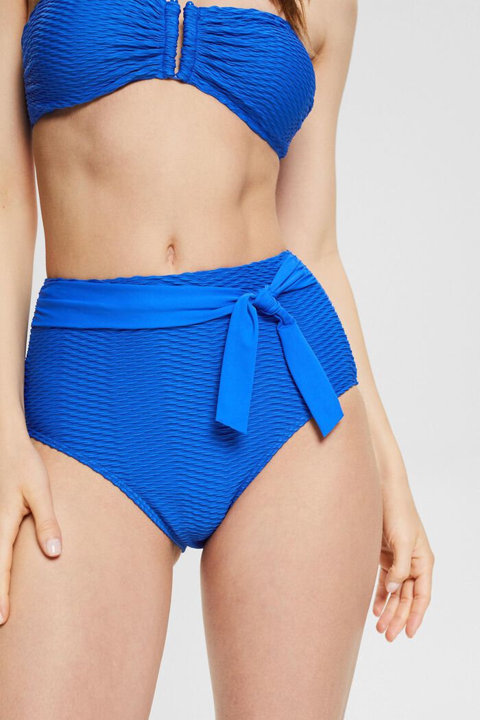 High waist-bikinitrusser med strukturstribe , BRIGHT BLUE, detail image number 1