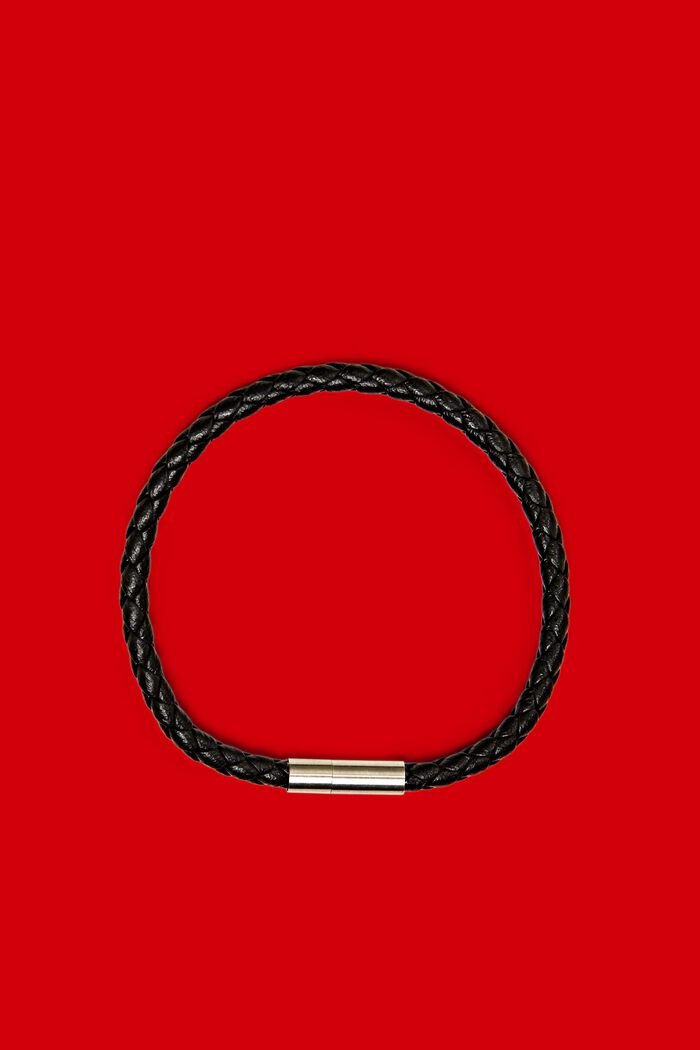 Armbånd i flettet læderlook med metallås, SILVER, detail image number 0