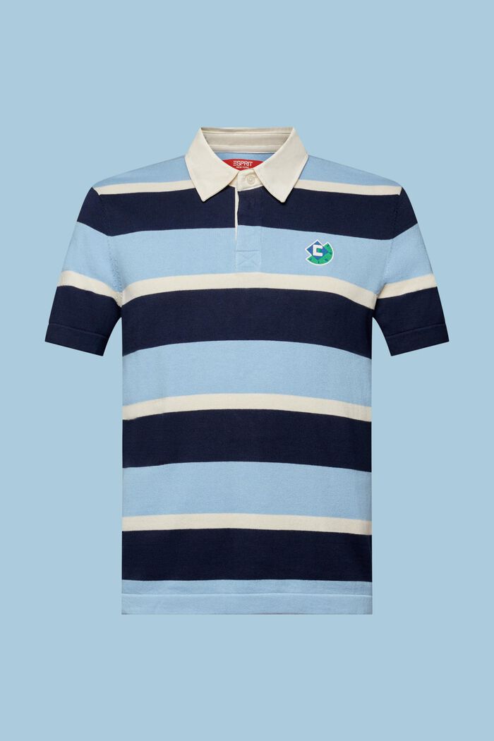 Stribet polo-T-shirt i bomuld med logo, BRIGHT BLUE, detail image number 6