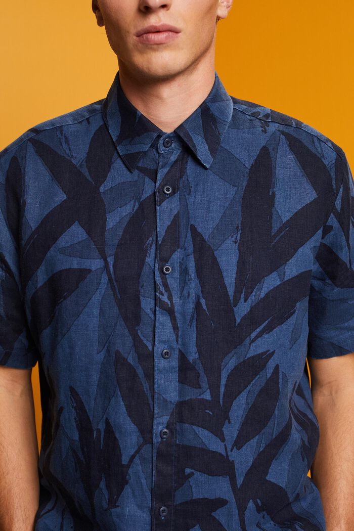 Mønstret skjorte med korte ærmer, 100 % bomuld, NAVY, detail image number 2