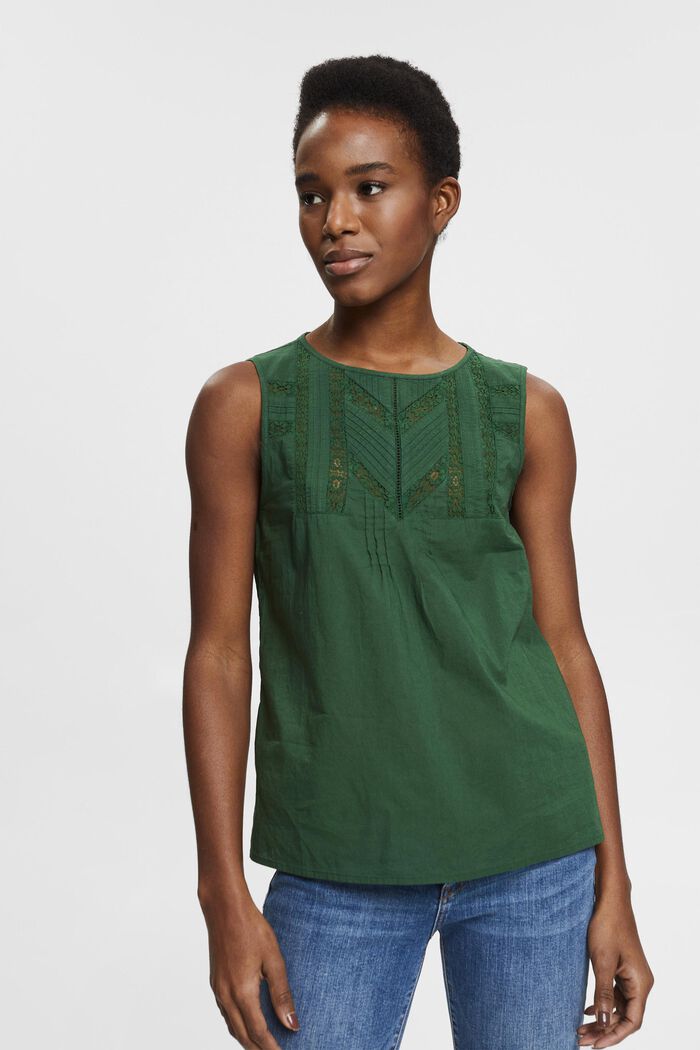 Top med broderie anglaise, DARK GREEN, overview