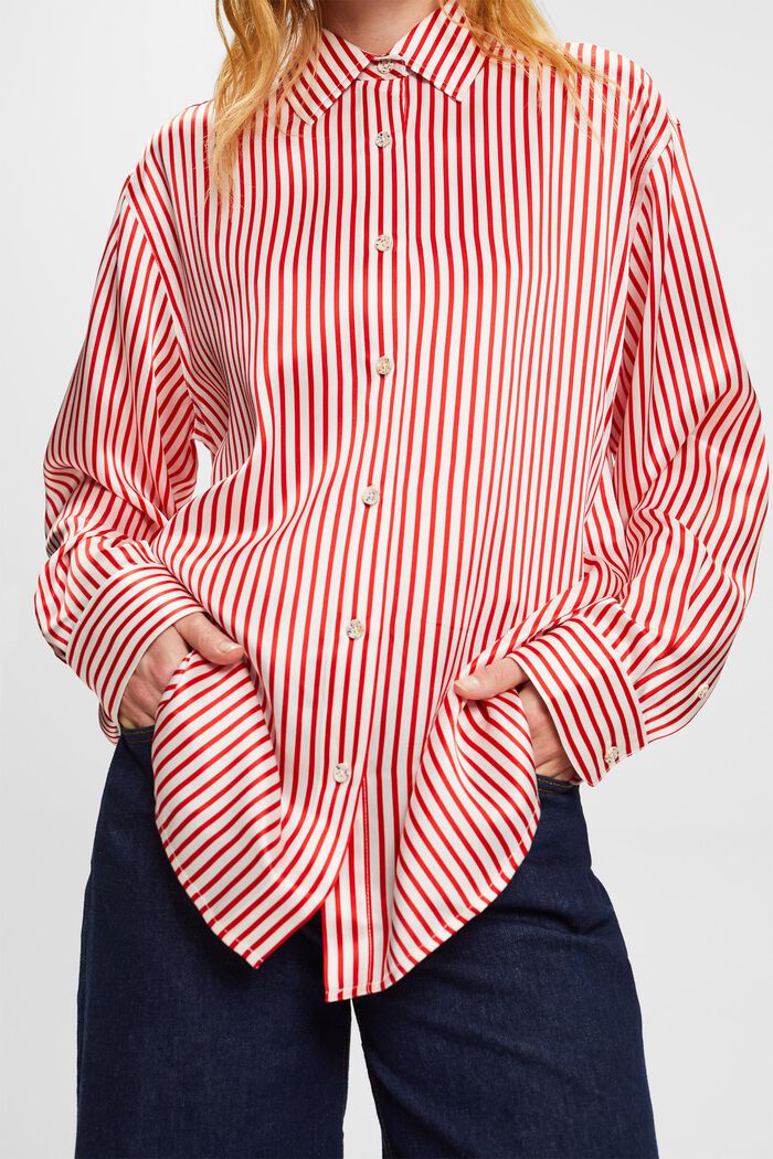 Stribet skjorte i charmeuse-silke, DARK RED, detail image number 1