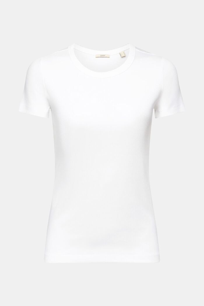 Ribbet T-shirt med rund hals, WHITE, detail image number 6