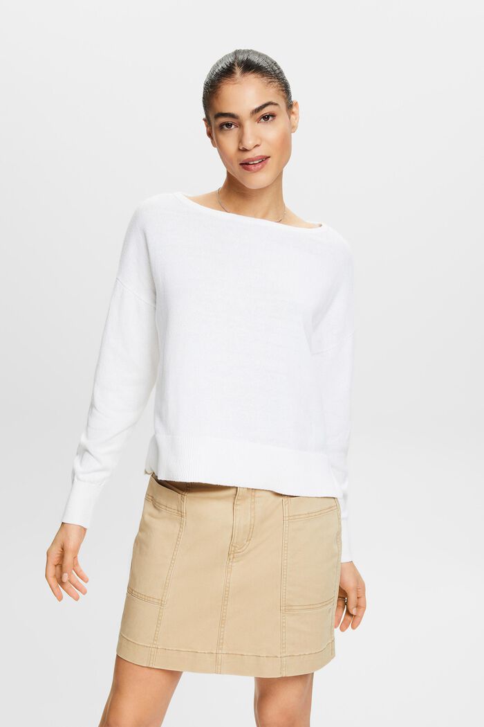 Sweater i bomuld og hør, WHITE, detail image number 0