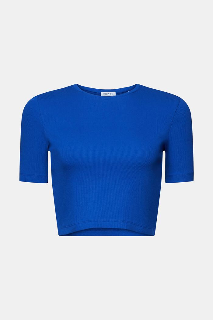 Cropped, ribbet T-shirt i bomuld, BRIGHT BLUE, detail image number 6