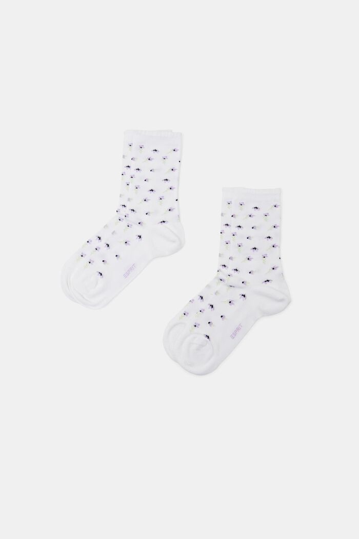 Pakke m. 2 par strikkede sokker m. blomstermønster, WHITE, detail image number 0