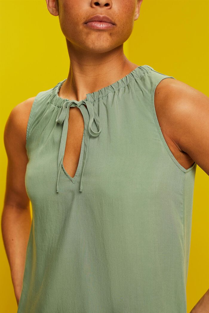 Ærmeløs bluse med elastisk krave, PALE KHAKI, detail image number 2