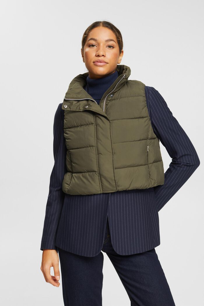 Cropped quiltet bodywarmer, KHAKI GREEN, detail image number 0