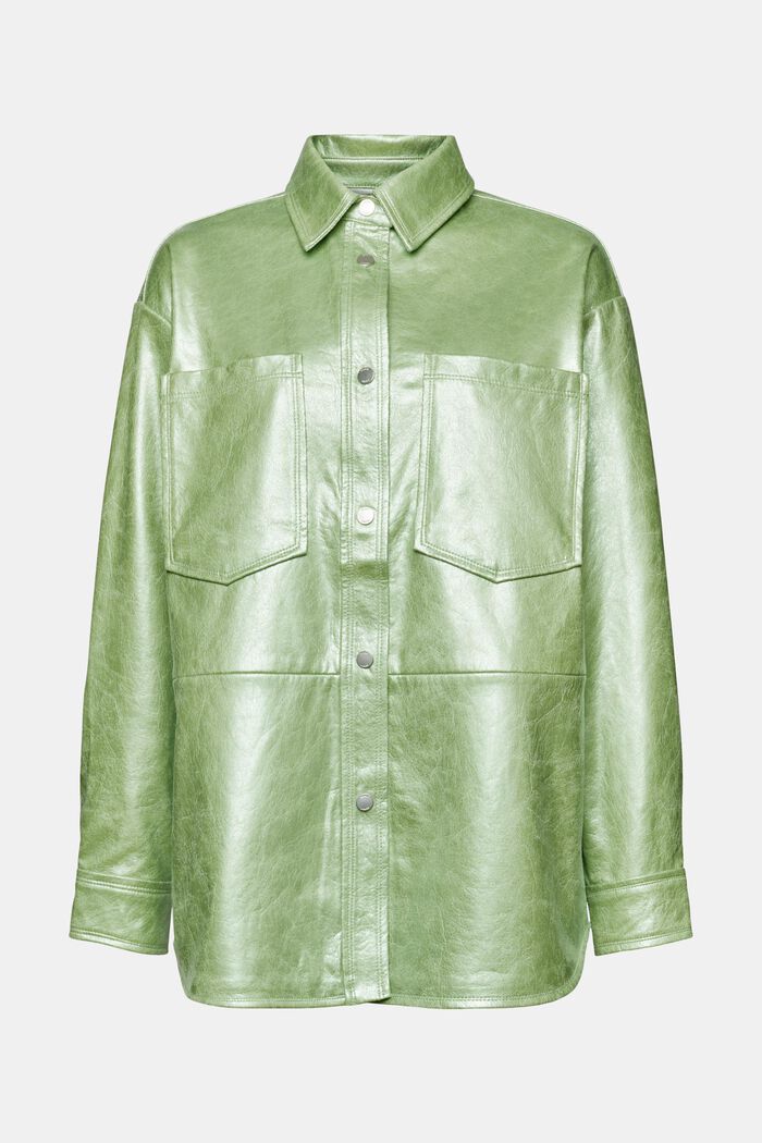Skjortejakke med metallic belægning, LIGHT AQUA GREEN, detail image number 6