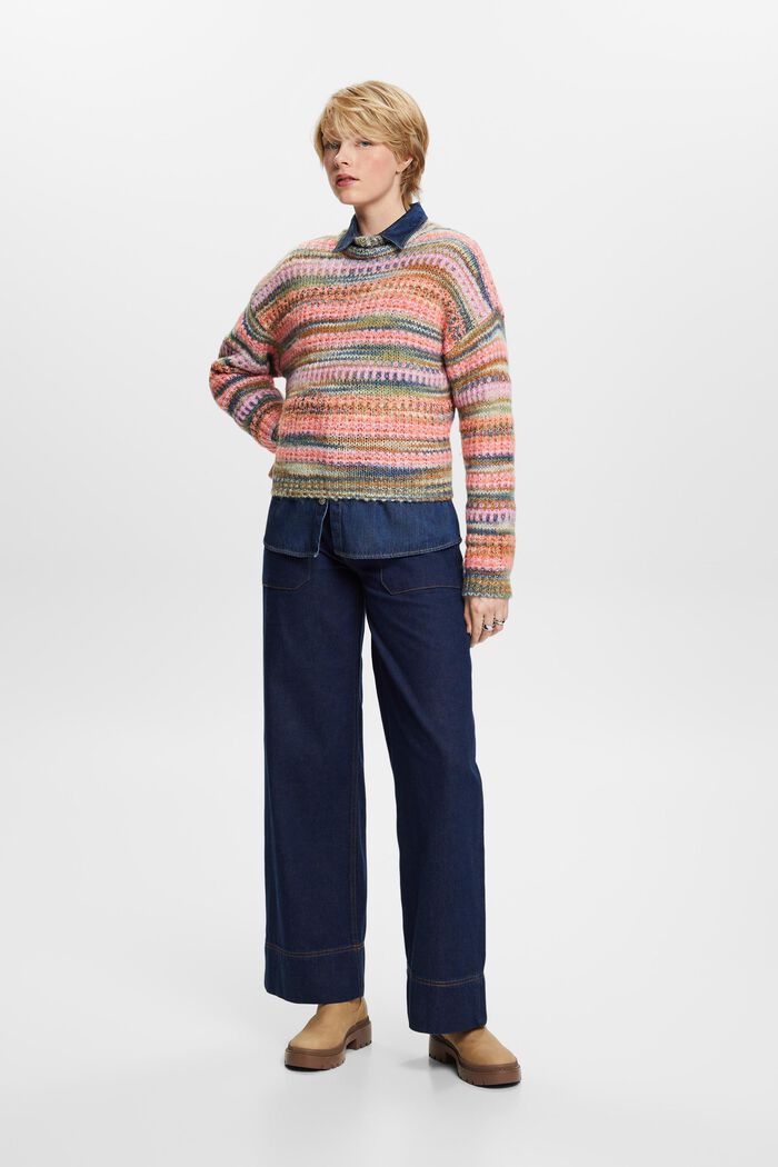 Stribet sweater i uldmiks, CORAL ORANGE, detail image number 0