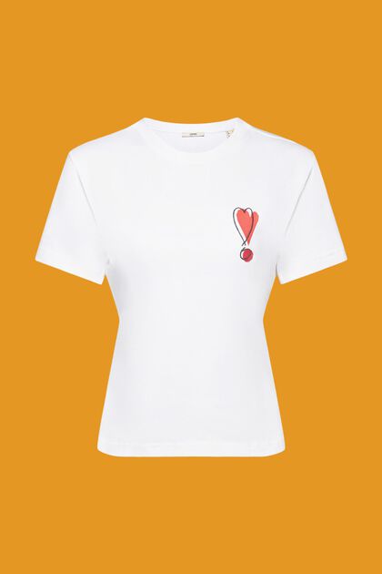 Bomulds-T-shirt med broderet hjertemotiv