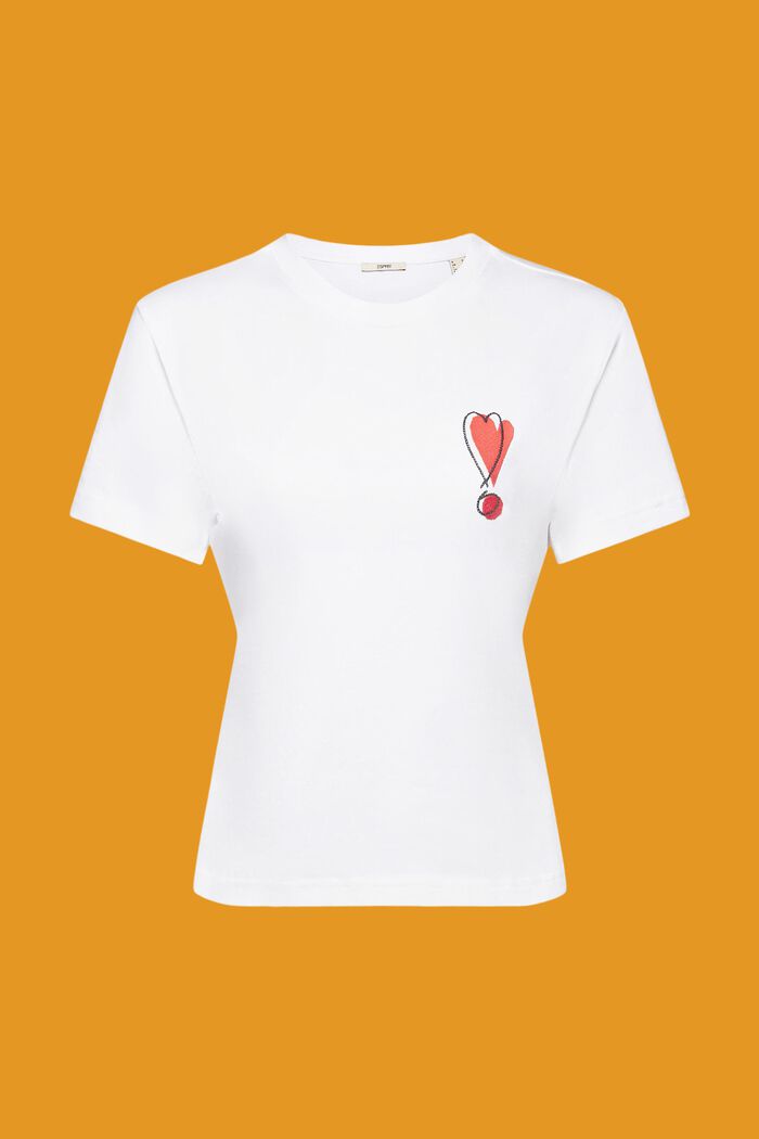 Bomulds-T-shirt med broderet hjertemotiv, WHITE, detail image number 5