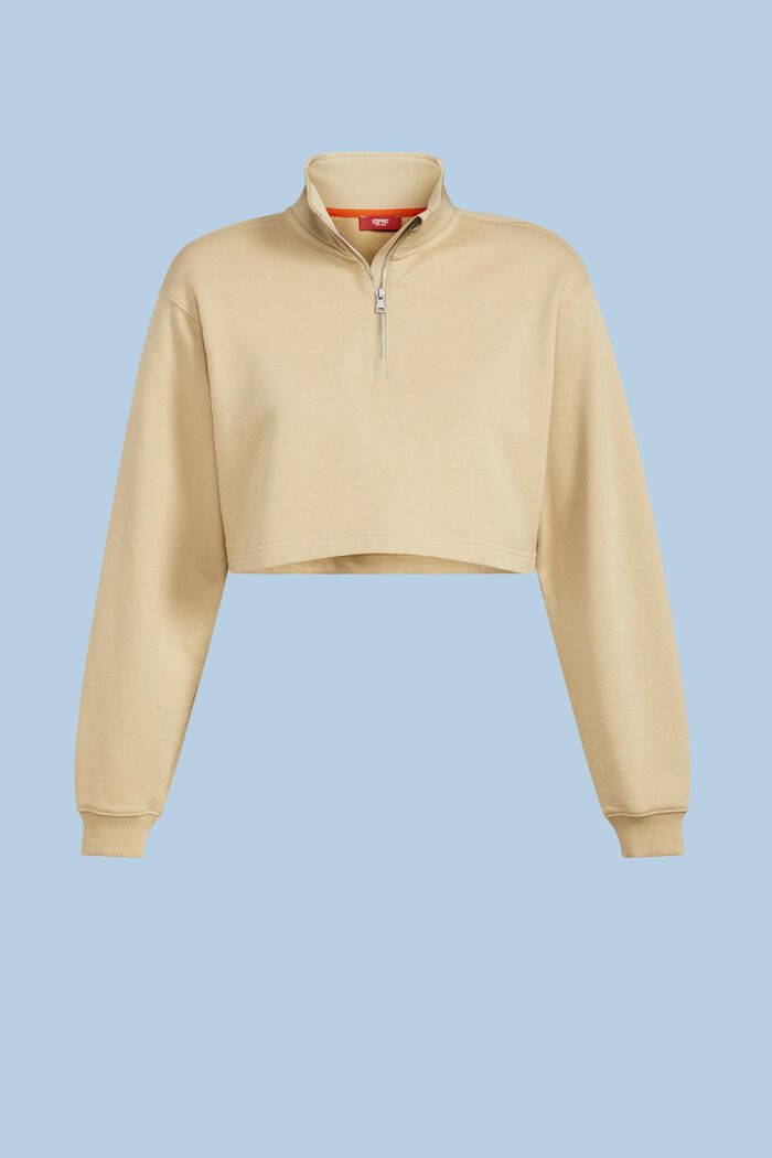 Cropped sweatshirt i frotté af økologisk bomuld, SAND, detail image number 5