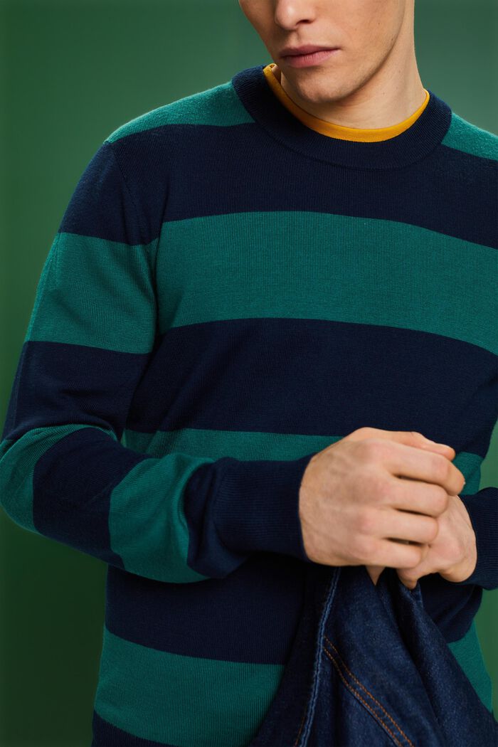 Sømløs pullover i uld med striber, DARK BLUE, detail image number 3