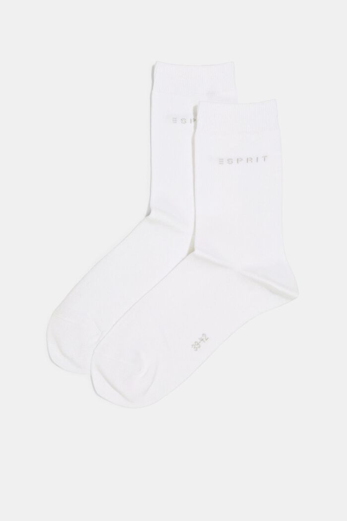 Pakke med 2 par sokker m. striklogo, øko bomuld, WHITE, detail image number 2