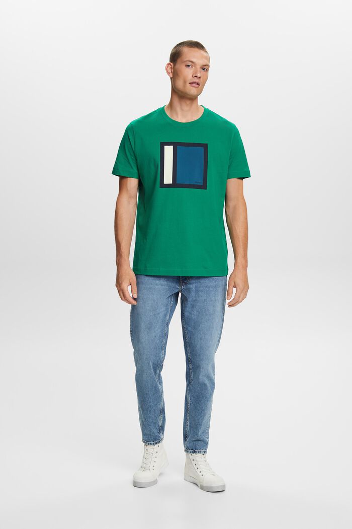 T-shirt i bomuldsjersey med print, DARK GREEN, detail image number 1