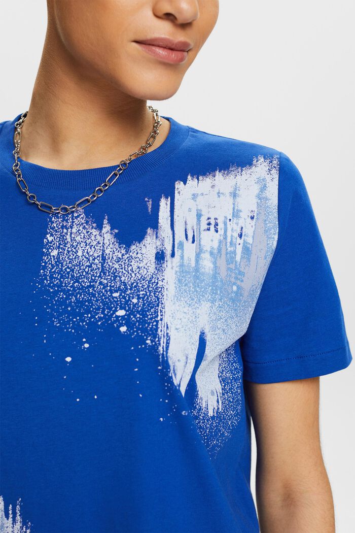 Bomulds-T-shirt med grafisk print, BRIGHT BLUE, detail image number 3
